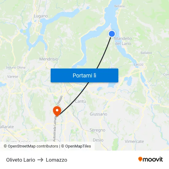 Oliveto Lario to Lomazzo map