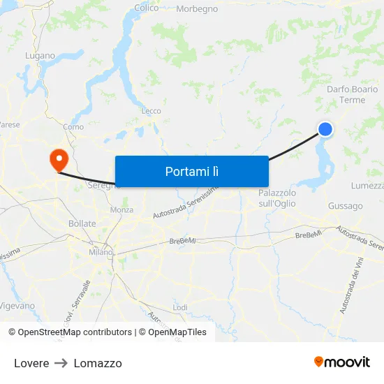 Lovere to Lomazzo map