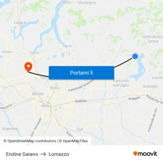 Endine Gaiano to Lomazzo map