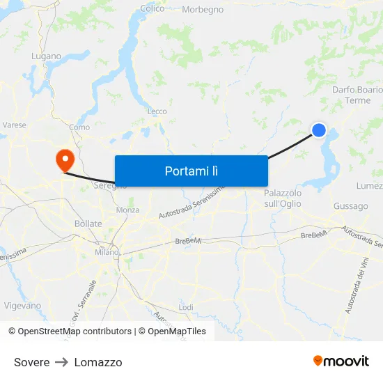 Sovere to Lomazzo map