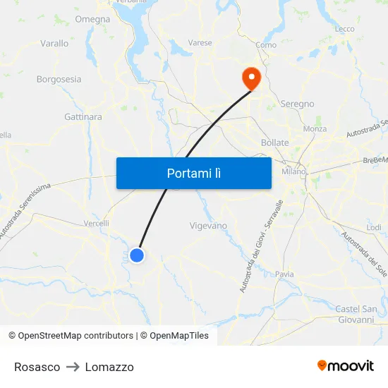 Rosasco to Lomazzo map