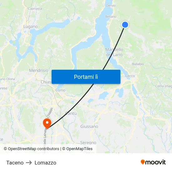 Taceno to Lomazzo map