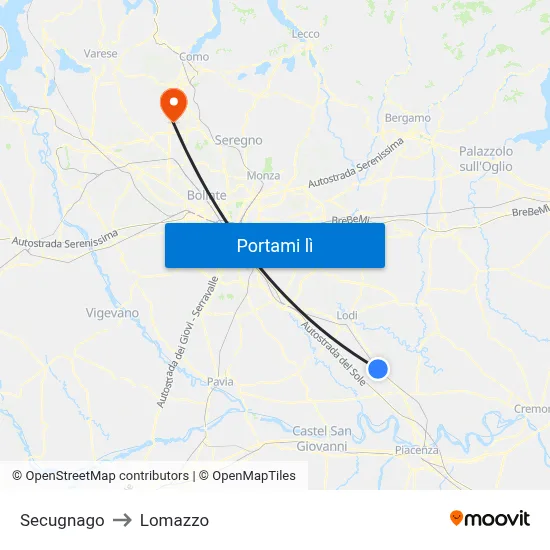 Secugnago to Lomazzo map