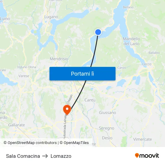 Sala Comacina to Lomazzo map