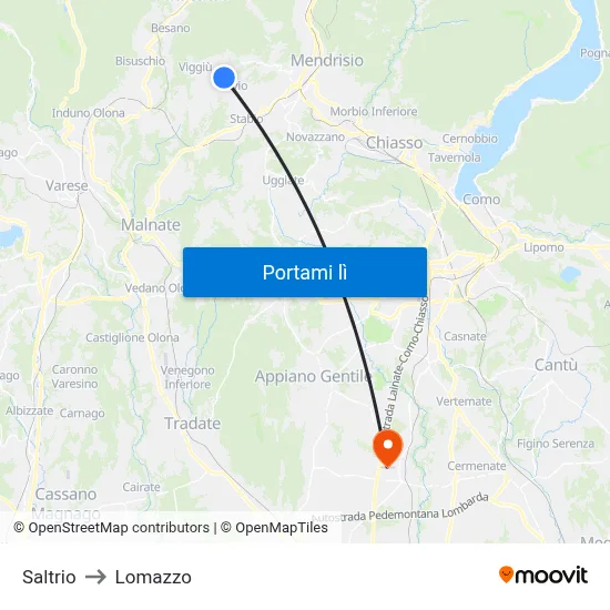 Saltrio to Lomazzo map