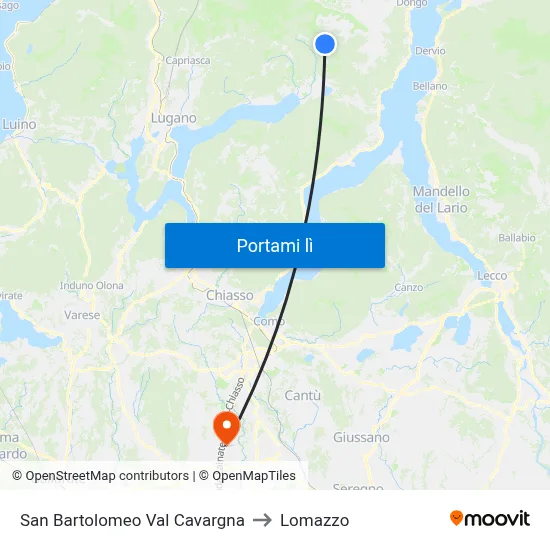 San Bartolomeo Val Cavargna to Lomazzo map