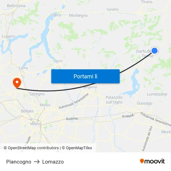 Piancogno to Lomazzo map