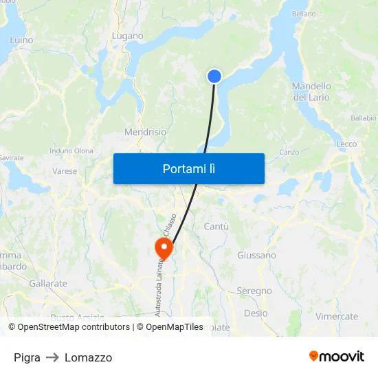 Pigra to Lomazzo map