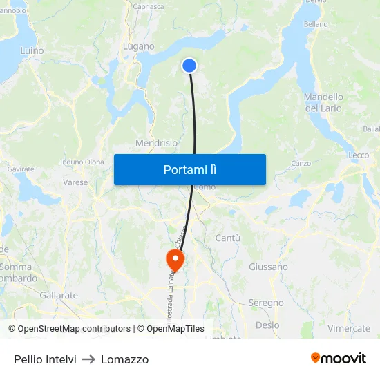 Pellio Intelvi to Lomazzo map