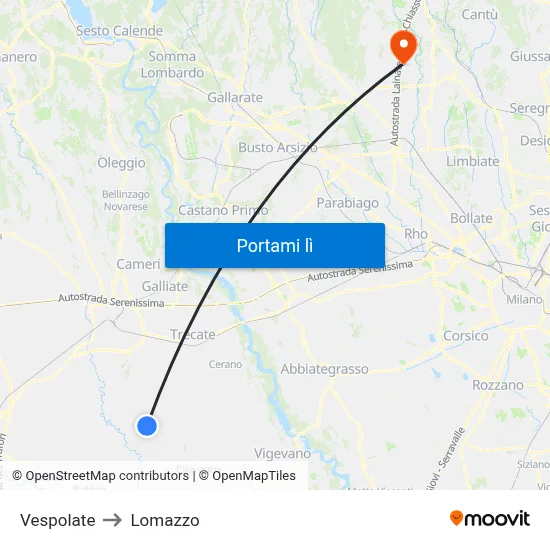 Vespolate to Lomazzo map
