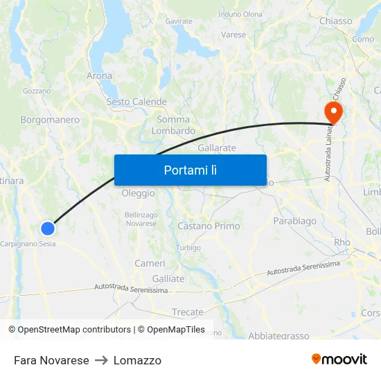 Fara Novarese to Lomazzo map
