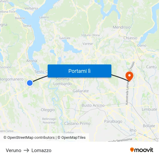 Veruno to Lomazzo map