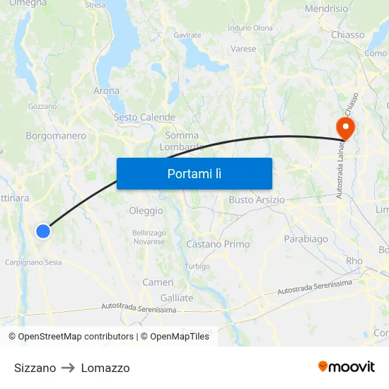 Sizzano to Lomazzo map