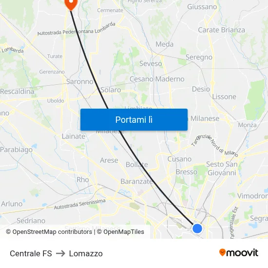 Centrale FS to Lomazzo map