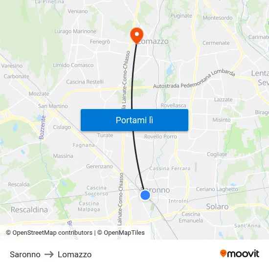 Saronno to Lomazzo map
