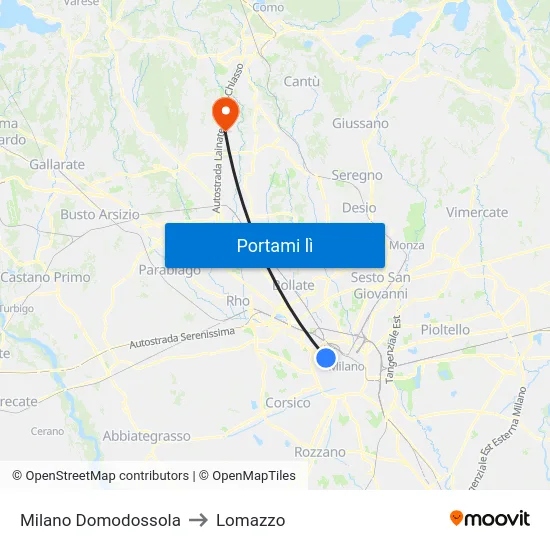 Milano Domodossola to Lomazzo map