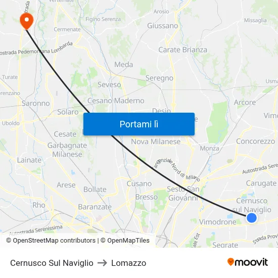 Cernusco Sul Naviglio to Lomazzo map