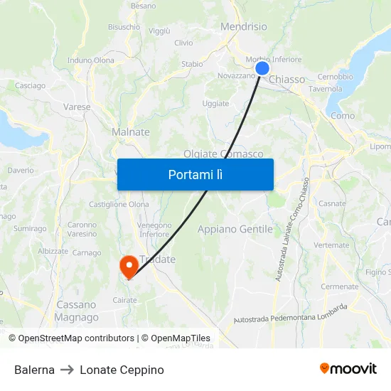 Balerna to Lonate Ceppino map