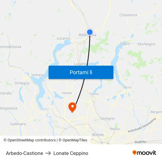 Arbedo-Castione to Lonate Ceppino map