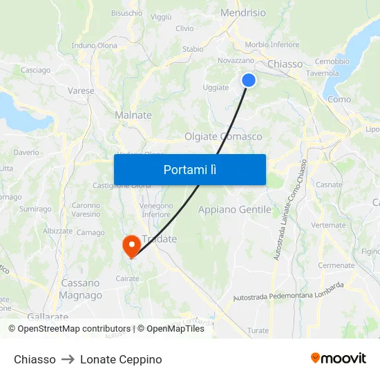 Chiasso to Lonate Ceppino map
