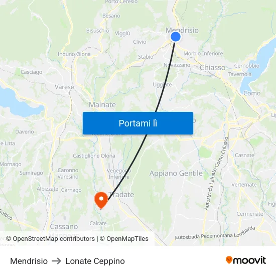 Mendrisio to Lonate Ceppino map