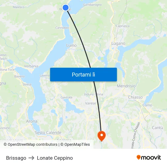 Brissago to Lonate Ceppino map