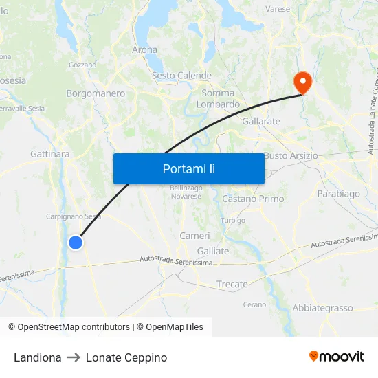 Landiona to Lonate Ceppino map