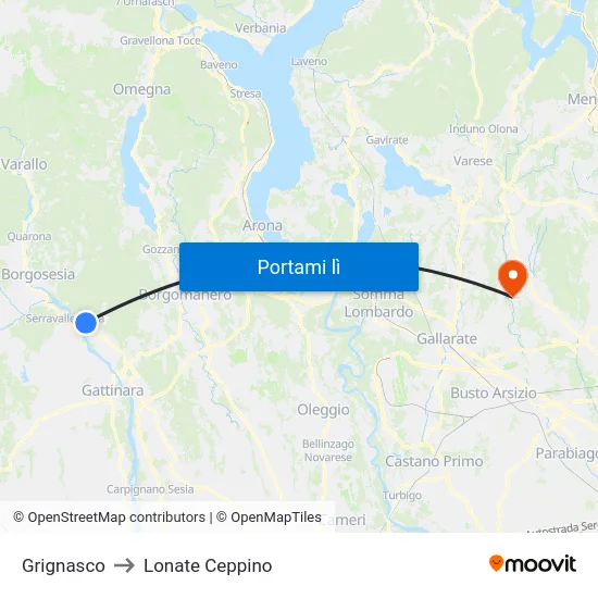 Grignasco to Lonate Ceppino map