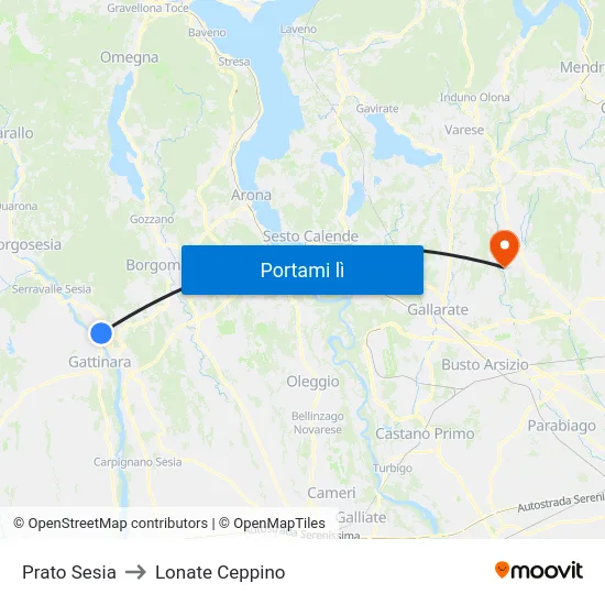 Prato Sesia to Lonate Ceppino map
