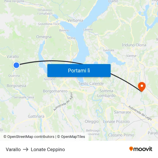 Varallo to Lonate Ceppino map