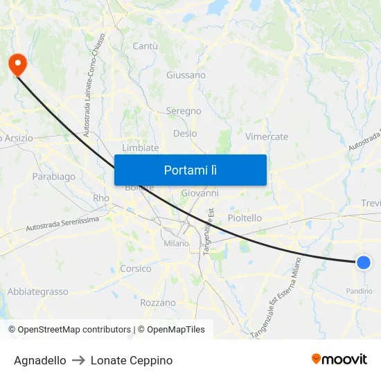 Agnadello to Lonate Ceppino map