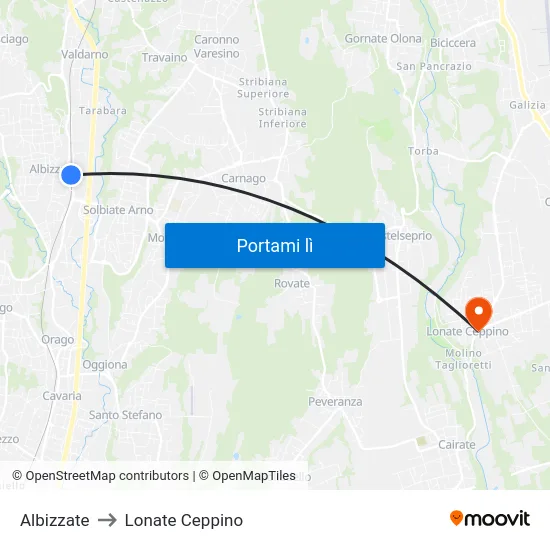 Albizzate to Lonate Ceppino map