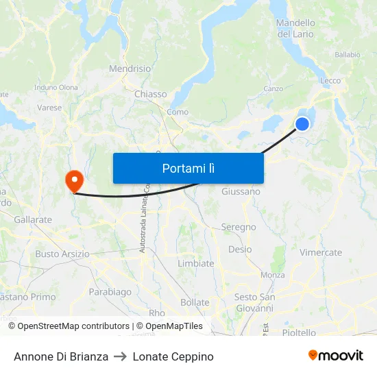 Annone Di Brianza to Lonate Ceppino map