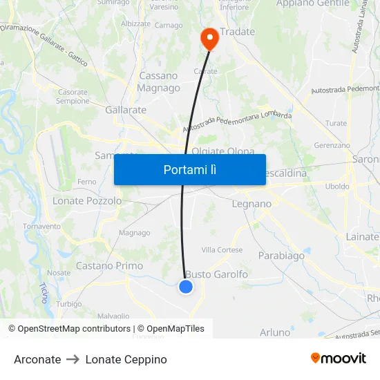 Arconate to Lonate Ceppino map