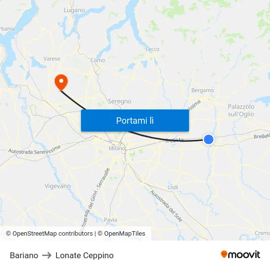 Bariano to Lonate Ceppino map