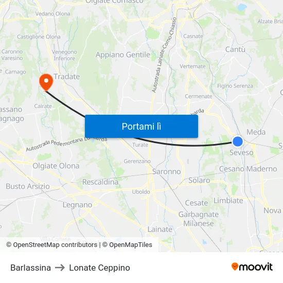 Barlassina to Lonate Ceppino map
