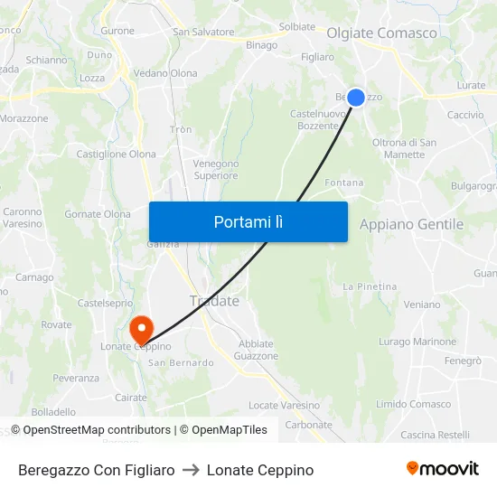 Beregazzo Con Figliaro to Lonate Ceppino map