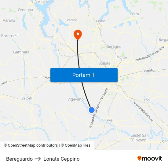 Bereguardo to Lonate Ceppino map