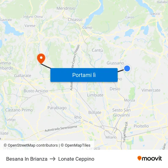 Besana In Brianza to Lonate Ceppino map