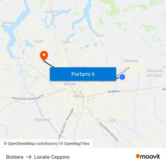 Boltiere to Lonate Ceppino map