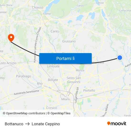 Bottanuco to Lonate Ceppino map