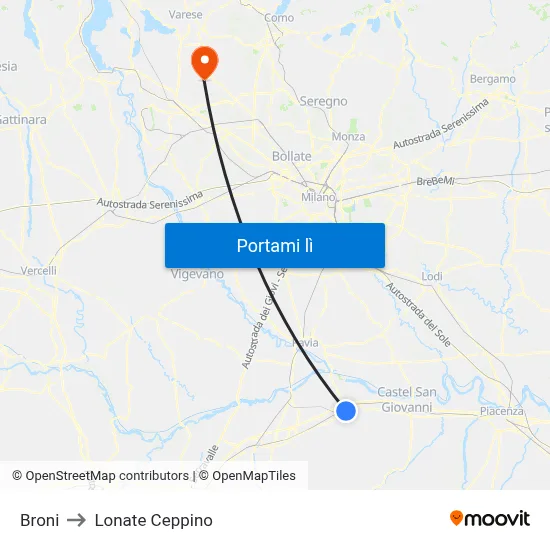 Broni to Lonate Ceppino map