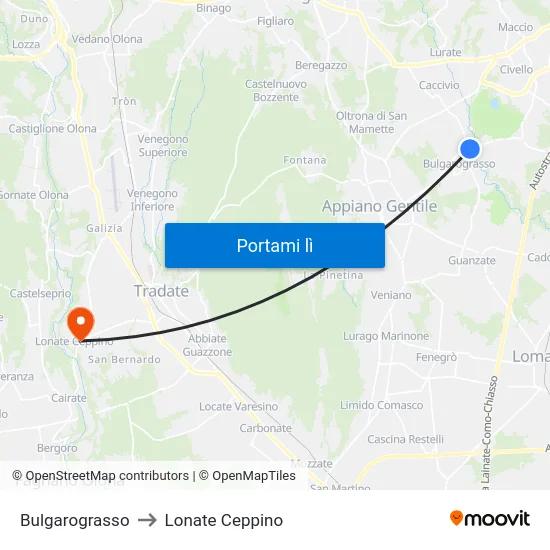 Bulgarograsso to Lonate Ceppino map