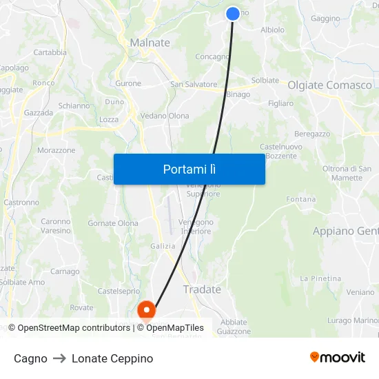 Cagno to Lonate Ceppino map