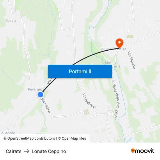 Cairate to Lonate Ceppino map
