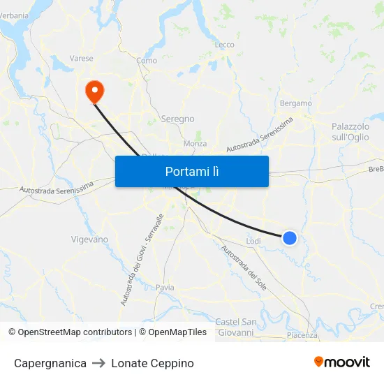 Capergnanica to Lonate Ceppino map