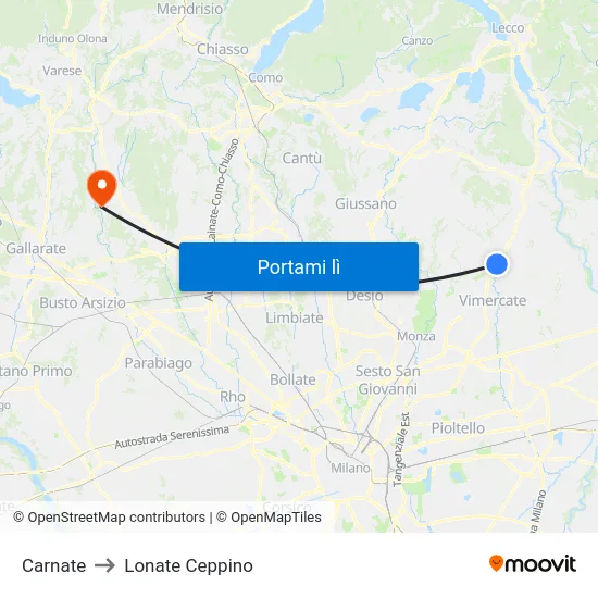 Carnate to Lonate Ceppino map
