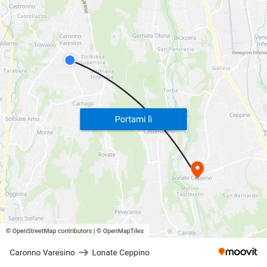 Caronno Varesino to Lonate Ceppino map