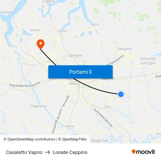 Casaletto Vaprio to Lonate Ceppino map