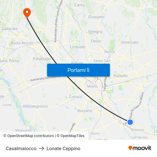 Casalmaiocco to Lonate Ceppino map